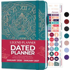 Legend Planner Jan 2026  Jan 2027 Dated Weekly & Monthly Planner to Hit Your Goals, Increase Productivity & Live Happier. Organizer Notebook & Productivity Journal. A5 Hardcover (Dark Teal) (A5 (5.5" x 8.3"))