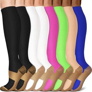 Sooverki Copper Compression Socks for Men & Women 8 Pack 15-20mmHg - Knee High Stockings Best Support for Running Athletic, S/M