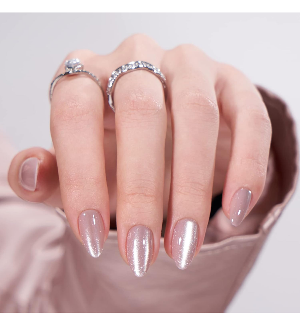 Press On Nails Short - BTArtbox Almond Press On Nails, Opaque Reusable Stick On Nails, Fake Nail with Nail Glue in 16 Sizes - 30 Nail Kit, Falling Star Cat Eye