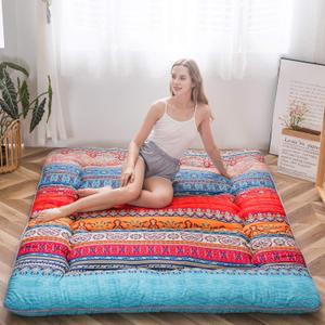 MAXYOYO Bohemian Retro Mattress Vintage Floral Japanese Futon Roll Up Tatami Floor Mat Foldable Mattress Portable Camping Mattress Sleeping Pad Floor Lounger Couch Full Size
