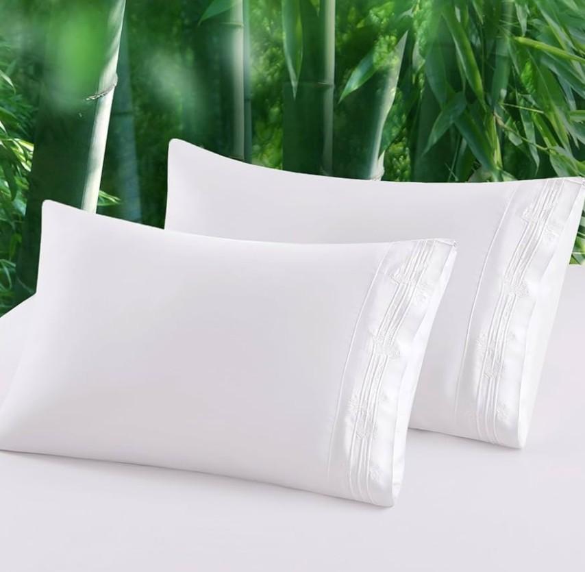 HCORA 100% Viscose Derived from Bamboo Pillow Cases Set of 2, Breathable Cooling Pillowcases for Hot Sleepers, 600 Thread Count, Silky Soft, Queen Size, Blue