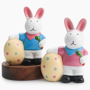 2 Pack Small Bunnies Statues Home Decor Modern Style Figurine Decorative Ornaments for Living Room, Bedroom, Office Desktop, Cabinets, Shelves (Blue & Pink)