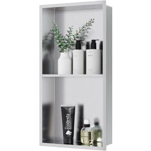 Qeke Stainless Steel Shower Niche 12" X 24", No Tile Needed Wall Niche Double Shelves, Recessed Niche Shower for Bathroom Storage, Brushed Nickel