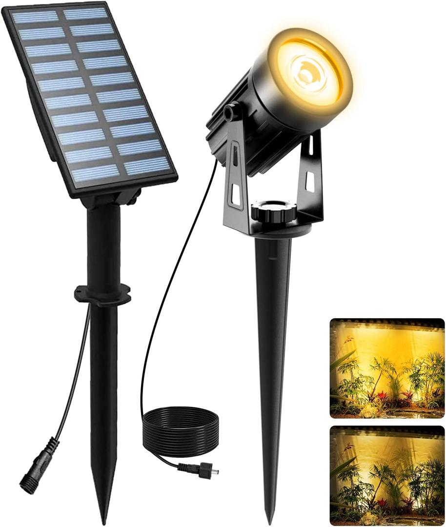 T-SUNUS Solar Landscape Spotlights, Solar Garden Spot Light IP65 Waterproof 9.8ft Cable, 2000mAh Separated Solar Panel, Auto On/Off for Garden Driveway Pathway Pool Area(Warm White 3000K) (1-IN-1, Yellow)
