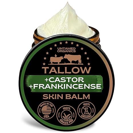 Untamed Organics Handmade Tallow, Castor Oil, and Frankincense Oil Skin Balm  100% GrassFed Tallow for Skin Care  Face & Body Moisturizer for Sensitive Skin, Eczema AllPurpose Balm  2 FL. oz.