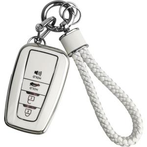 JOYEAR for Toyota Keychain with Key Fob Cover Compatible with 2025 Camry,2021-2024 Venza,Grand Highlander,Hilux,Fortuner, Land Cruiser,2022-2024 Tundra,Corolla Cross,Prius 4 Buttons (Silver-White)