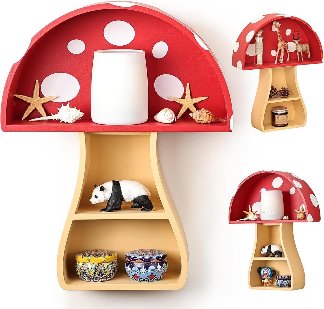 Fungi Fun Floating Mushroom Shelf, Fun & Whimsical Wall Decor for Nursery, Bedroom, Kitchen & Bathroom, Unique Wall Shelves for Living Room - Adorable Mushroom Stuff & Room Decor, Ideal for Gifts