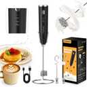 Handheld Milk Frother Wand for Coffee, Rechargeable Electric Triple-Spring Whisk with 3 Heads 3 Speeds 1 Stand Drink Mixer Coffee Frother For Latte, Cappuccino, Hot Chocolate, Egg
