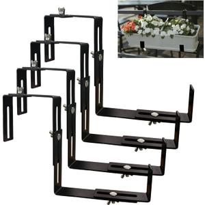 Adjustable and Detachable Planter Box Brackets, Flower Pot Bracket,Hanging Flower Box Bracket, Window Flower Box Bracket, Suitable for Fences, Window Sills, Gardens, etc (Black,4PCS)