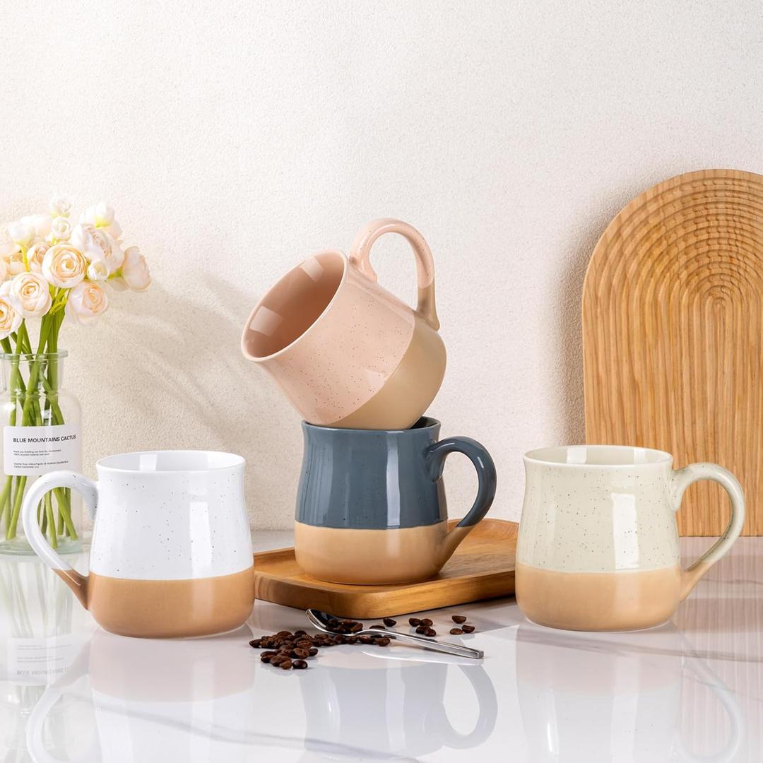 GBhome Ceramic Coffee Mugs Set of 4, 24oz Handmade Large Coffee Mugs Set with Terracotta Underside for Latte/Tea/Beer/Hot Cocoa/Cappuccino/Soup Dishwasher & Microwave Safe-Multicolor
