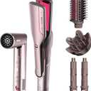 Shark FlexFusion Hair Straightener & Powerful Dryer with Diffuser, Fusion Hair Brush, Ceramic Air Styler with Auto-Wrap Curlers, Ceramic Plates, Cosmic Blush HD642S