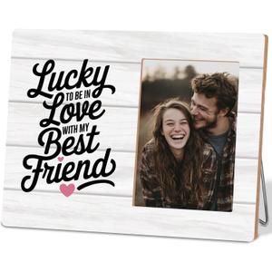 Engagement Wedding Gifts for Men,Boyfriend Girlfriend Picture Frame, Lucky to Be in Love with My Best Friend, 4x6 Inch Photo
