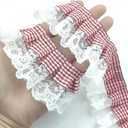 3 Yards Red Fabric Pleated Lace Edge Trim Gathered Mesh Chiffon Ribbon Embroidered Applique Sewing for DIY Sewing Wedding Bridal Dress Clothes Embellishment 2"Inch