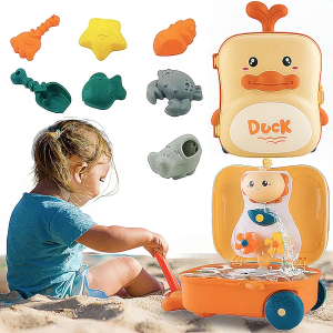 Beach Toys for Toddlers - Toddler Sand Toys Set with Water Wheel, Animal Molds, Watering Can, Sand Scoop in Cute Duck Case | Essential Summer Travel & Bathtub Toys for Kids