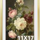 HappyHapi 11x17 Picture Frame Gold, Gold Picture Frames Display Photos 9x15 with Mat or 11x17 Without Mat, 1 Pack Plastic Frame for Wall for Home Decor