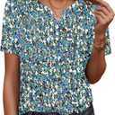 Womens Summer Tops Short Sleeve Boho Floral Shirts Loose Tunics Blouses (L)