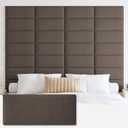 IFNOW Upholstered Wall Mounted Headboard, 3D Soundproof Wall Panels Peel and Stick for Queen Size, Reusable and Removable Tufted Bed Headboard in Brown (9 Panels, 10" x 24")