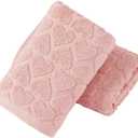 Pink Heart Hand Towel Set of 2 Super Soft 100% Cotton Embossed Floral Pattern Highly Absorbent Valentines Day Decorations Decorative Bath Hand Towels for Bathroom 13x 29 Inch