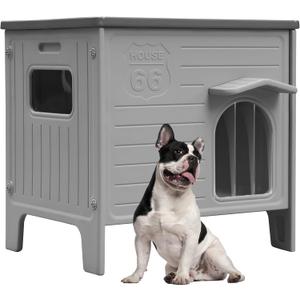 Durable Waterproof Plastic Dog House for Outdoor Indoor,Outside Dog House with Side Window Elevated Floor, Easy to Assemble Easy to Clean