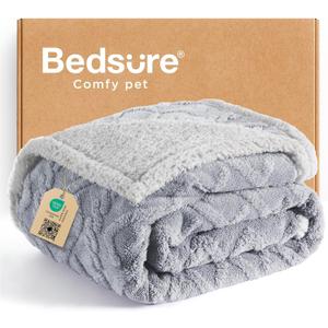 Bedsure Waterproof Dog Blankets for Large Dogs - Pet Blanket for Couch Protector Washable, Premium Jacquard Coral Fleece Cat Throw Blanket, Soft Plush Reversible Furniture Protection, 50"x60", Grey