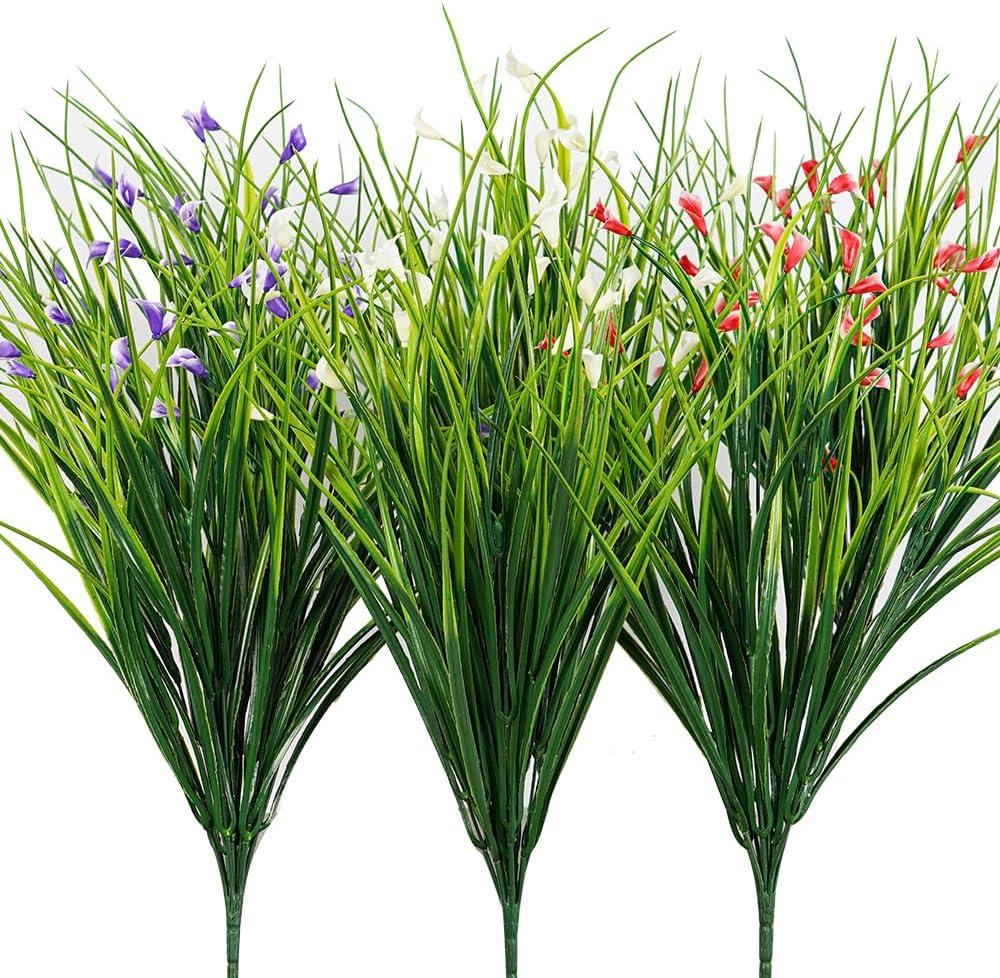 Melorca&Guilla Artificial Plants Outdoor 3PCS 23 Fake Tall Grass,Faux Grass Plant,Artificial Greenery Shrubs Bushes for Garden Porch Window Box Shop Office Home Dcor (Calla Lily+grass)