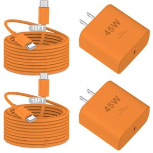 iPhone 17 16 Pro Max Charger Fast Charging,2Pack 45W USB C Super Fast Charger&10FT Type C Charging Cable Cord for iPhone 17e/17 Pro Max/17 Pro/17 Air/17/16 Pro/15,iPad Pro/Mini/Air,Galaxy S26(Orange)