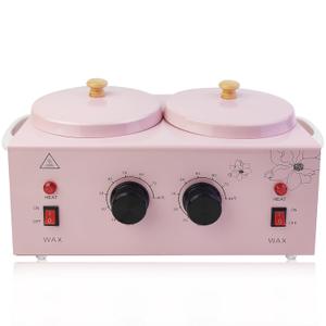 Portable Wax Warmer with Adjustable Temperature and 40 Wax Sticks - Painless Hair Removal for Women and Men (Pink-Double Pots)