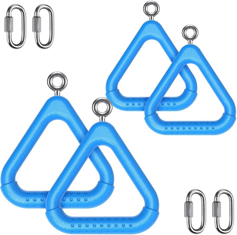 Dolibest 4Pcs Trapeze Swing Bar Rings with Carabiners, Swingset Accessories Outdoor for Ninja Swing Set Accessories Monkey Ring, Obstacle Ring Swing Toys Set for Kids (Blue)