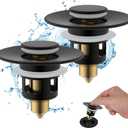 Hibbent 2 Pack All Metal Universal Bathroom Sink Stopper for 1.1''~2.3'' Basin, Pop Up Sink Drain Strainer, Brass Bullet Core Push Type Stopper, Stainless Steel Anti Clogging Drain Filter, Matte Black