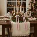 12 Pcs Velvet Christmas Bows Candle Holder Decoration Large Raw Edge Pre-Tied Bow 7.1"x15.7" Vintage Fringe Ribbon Handmade Bow for Christmas Tree Candlestick Rustic Gift Wrapping(Pink)