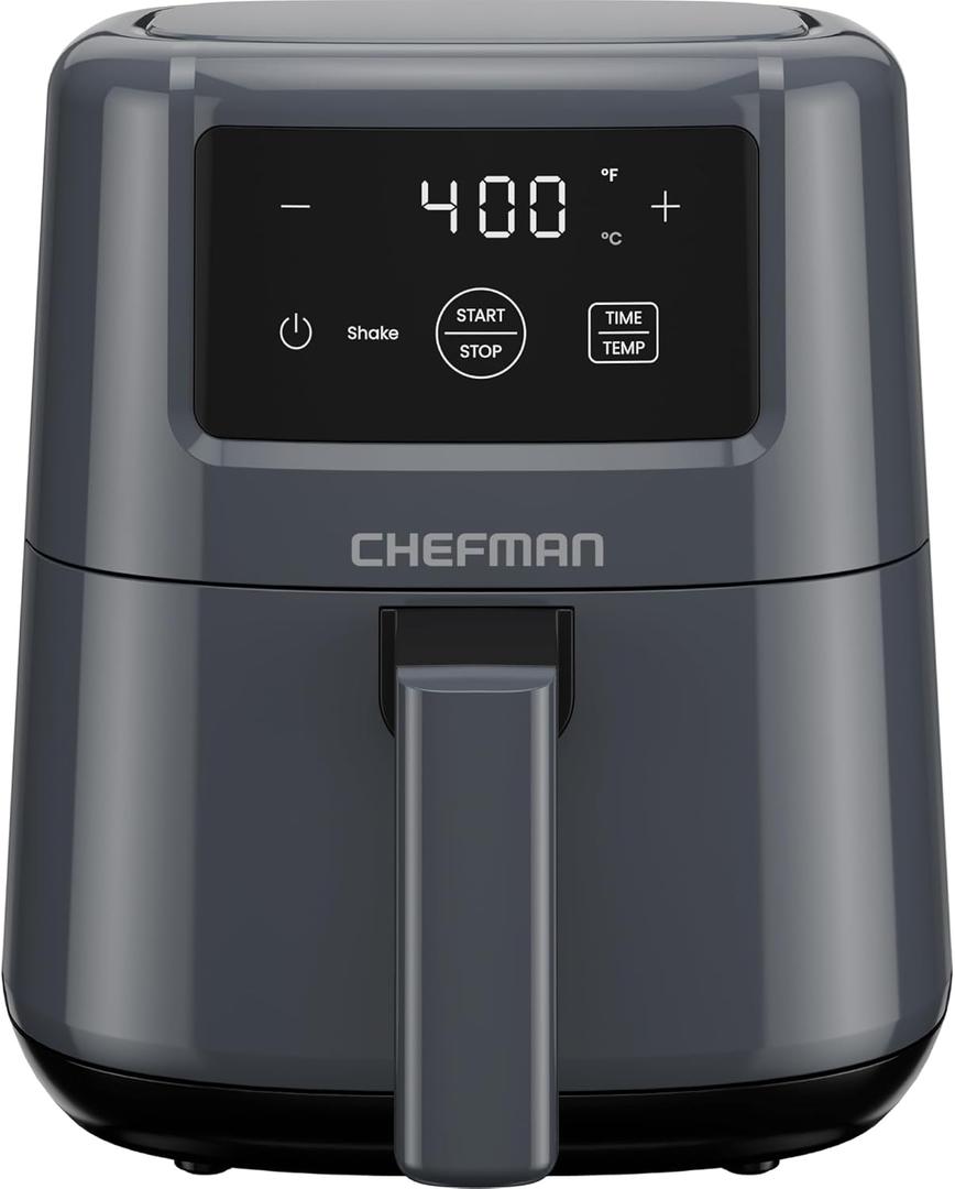 CHEFMAN 2 Qt Mini Air Fryer Digital Space-Saving Compact Air Fryer with Nonstick and Dishwasher Safe Basket, Quick & Easy Meals in Minutes, Features Digital Timer and Shake Reminder Grey