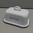 Suwimut Enamel Butter Dish with Lid for Countertop Refrigerator, Vintage White Butters Holder Tray, Black Rim Enameled Metal Covered Butters Keeper Container for East West Coast Butter Stick