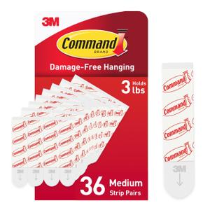Command Indoor Medium Replacement Strips, 36 Strips, Damage-Free Wall Hanging, Re-Hang Medium Hooks for Home and Wall Decor, Holds up to 3 lb, White Adhesive