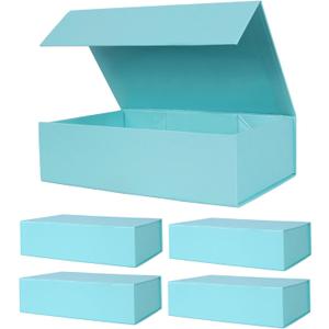 Aimyoo Blue Magnetic Gift Boxes with Lids 10.5x7x3 in, Medium Bridesmaid Groomsman Proposal Box, Rectangle Collapsible Box for Present Graduation Birthday Storage 5 Pack