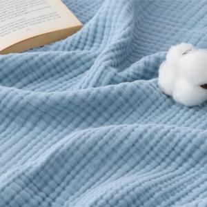 Bedsure 100% Cotton Muslin Throw Blanket Twin XL for Bed - 4-Layer Breathable and Lightweight Thin Soft Summer Gauze Muslin Blankets for Adults, Blue, 66x90 Inches