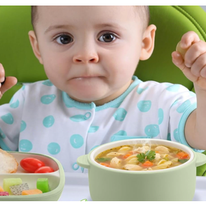 Domensi 4 Pcs Square Porcelain Kid Plate and Bowl Set with Suction, 2 Ceramic Toddler Divided Plate 2 Baby Anti Slip Silicone Sleeve Bowl for Feeding Supplies Microwave Dishwasher Safe(Blue, Green)