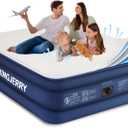 KINGJERRY Queen Air Mattress with Built-in Pump, 18" Luxury Foam Topper Inflatable Blow Up Mattress, Breathable & Washable Silk Feel Cover, 900lbs Supports, 48Hr Leak-Proof, 3-Min Fast for Home&Guests