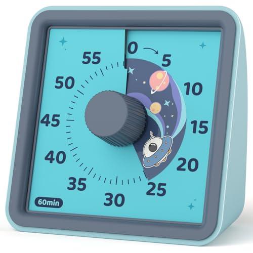 LIORQUE 60 Minute Visual Timer for Kids, Visual Countdown Timer for Classroom Office Kitchen with 'Space Ship' Pattern Design, Pomodoro Timer with Silent Operation (Batteries Included)