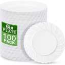 U-QE 100 Pieces White Plastic Plates - 6 Inch White Disposable Plates - Washable & Reusable - Premium Hard Dessert Plates - Party Supplies for Birthdays, Celebrations, Travel, Wedding,Party and Events