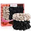 Silk Hair Ties 3 Pack 6A 100% Mulberry Silk Scrunchies 22 Momme Small Sleep Ties and No Damage No Crease for Women Girls Curly Thick Thin Hair, Sample Fabric Provided (Black*2 & Ligh brown)