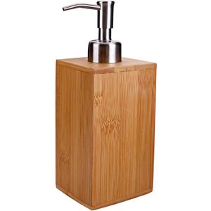 Natural Bamboo Soap and Lotion Pump Dispenser with Stainless Steel Pump, Wooden Bathroom Accessory for Home/Kitchen/Hotel 8 oz, Rectangle