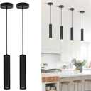 Modern Black Pendant Lights 2 Pack, LED Minimalist Pendant Lighting Fixture for Kitchen Island, Long Tube Hanging Light Cord Adjustable for Living Room Bedroom Dining Room Bar