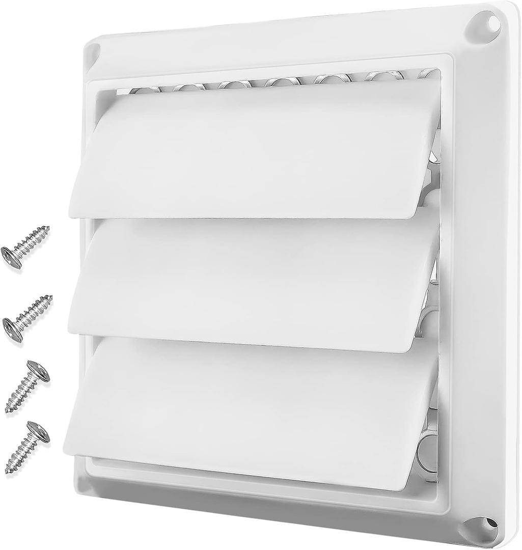 4 Inch White Plastic Louvered Outdoor Vent Cover With Stainless Steel Grille Screen for Dryer, Exhaust Vent cover Widely Used for Dryers and Houses Wall to Keep Rain, Snow, Wind or Birds by AMI PARTS