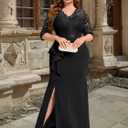Miusol Women's Plus Size Vintage Formal Floral Lace Ruffle Slit V Neck Evening Party Elegant Maxi Dress X-Large Plus, Black