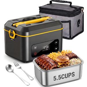 RUDAP Cordless Electric Lunch Box, 24000mAh Rechargeable 1.2L Food Warmer with 5 Heating Modes, Auto Temperature Control, Portable Heated Lunch Box for Office, Truck & Travel