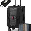 LOVEVOOK Business Softside Checked Luggage with 15.6/17.3 Inch Laptop Compartment, 24 Inch Checked Suitcase with Spinner Wheels Large Capacity Luggage with TSA Lock for Business Trip Travel Grey&Black, 24 Inch - Checked-Medium