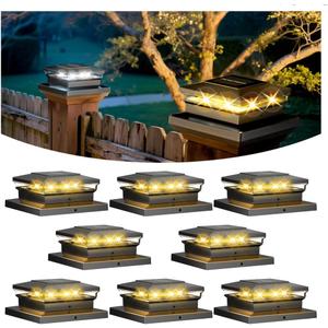 Solar Post Cap Lights, Fence Post Solar Lights 8 Pack, Waterproof Outdoor Post Lights with 2 Color Modes, for Garden Deck Patio, 4x4 5x5 6x6 Wooden/Vinyl Posts