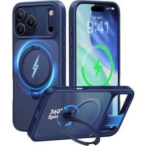 CASEKOO Official Blue for iPhone 17 Pro Case with 360 Spin Magnetic Stand [Camera Protection] [18FT Military Grade Protection] [Fit for MagSafe] Shockproof Ring Grip Slim Matte 6.3 Inch