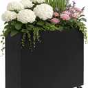 Tall Rectangular Metal Planter Box36''L x 11''W x 30''H with Wheels, Large Outdoor Rolling Planter for Patio & Garden, Modern Black Steel Planter Boxes Outdoor with Locking Casters