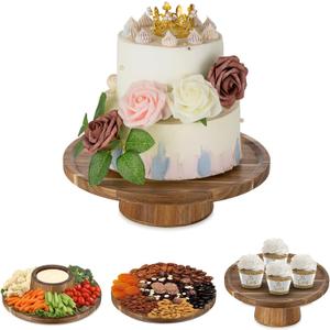 NUPTIO Wooden Wedding Cake Stand: 11.5 Inch Acacia Wood Cake Display Holder 4 in 1 Cup Cake Stands Serving Tray Fruit Dish Sauce Bowl for Anniversary Party Home Kitchen Centerpiece Decor - 10" Cake